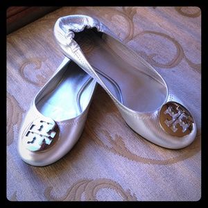 Tory Burch silver ballet flats